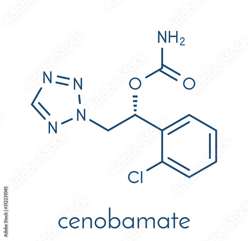 Cenobamate seizures drug molecule. Skeletal formula.