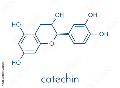Catechin herbal antioxidant molecule. Skeletal formula. photo