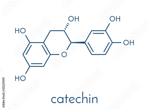Catechin herbal antioxidant molecule. Skeletal formula.