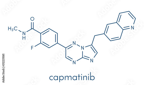 Capmatinib cancer drug molecule (c-met inhibitor). Skeletal formula.