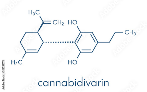 Cannabidivarin or CBDV cannabinoid molecule. Skeletal formula.