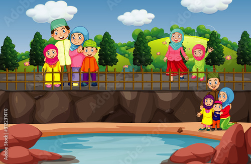 Muslim family visiting the park