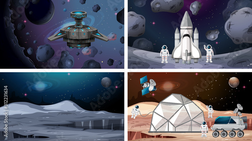 Set of space ship and astronaut scene