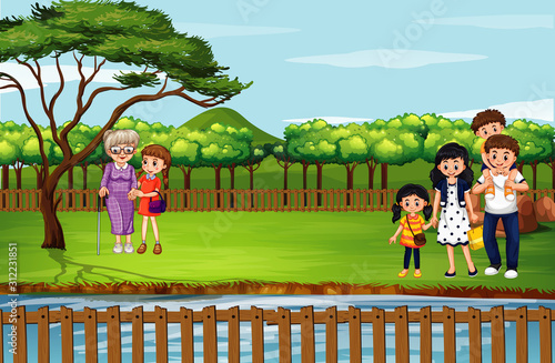 Scene with family in the park