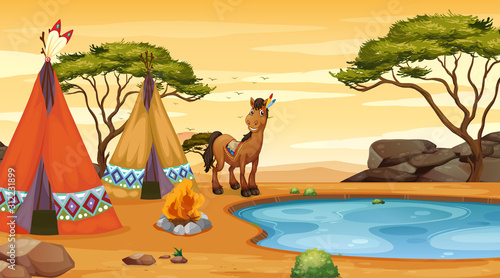 Scene with horse and teepee