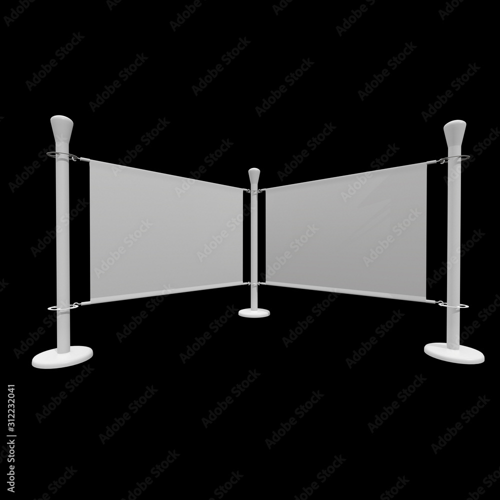 Obraz premium Blank Banner Stand. Trade show booth white and blank. 3d render on black background. High Resolution Template for your design.