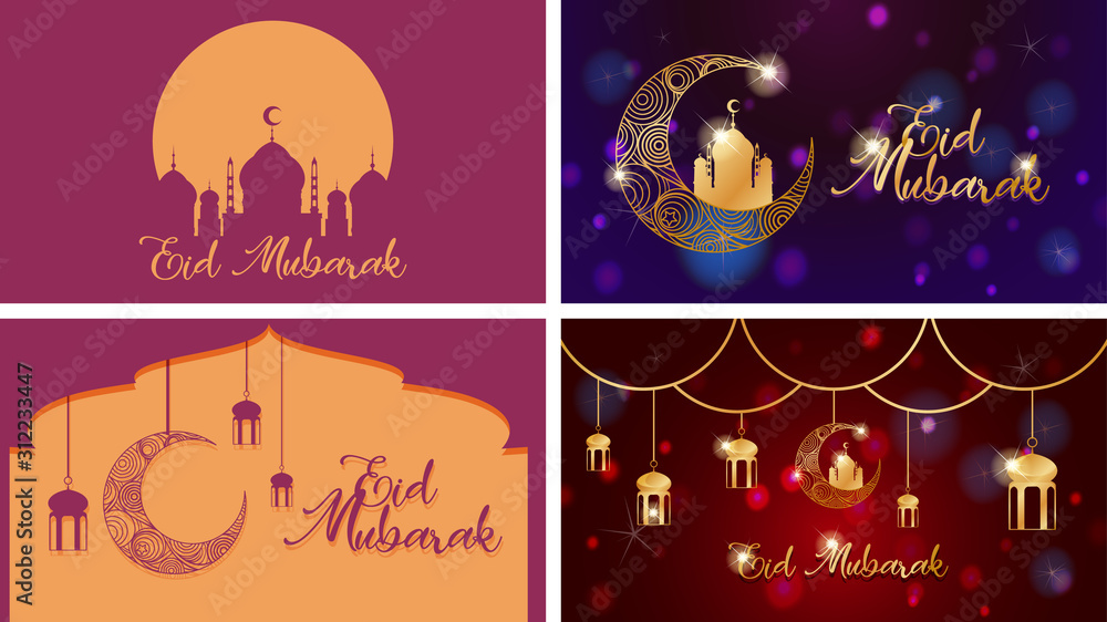 Four background designs for Muslim festival Eid Mubarak