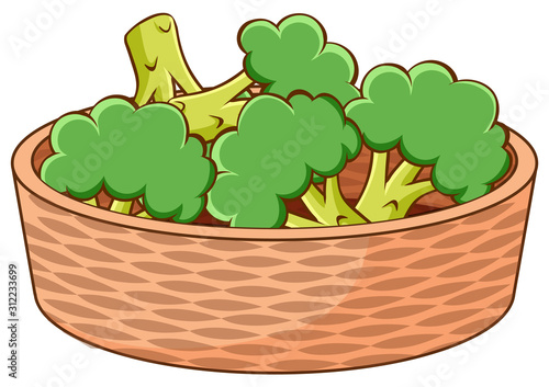 Basket of broccolis on white background