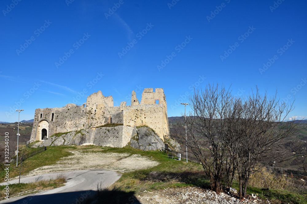 Castropignano, Italy, 12/24/2019. View of an ancient castle in the Molise region
