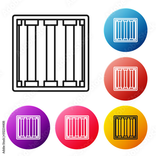 Black line Prison window icon isolated on white background. Set icons colorful circle buttons. Vector Illustration