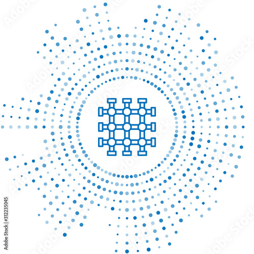 Blue line Prison window icon isolated on white background. Abstract circle random dots. Vector Illustration