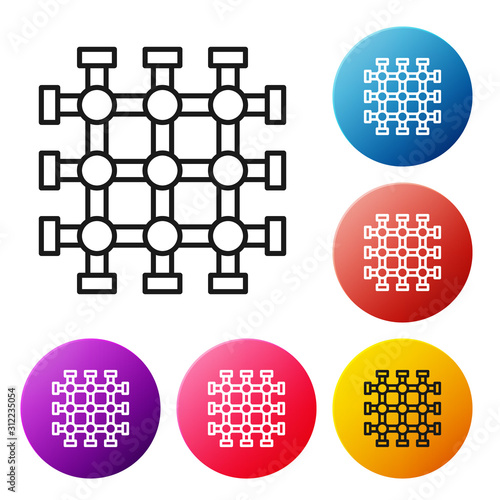 Black line Prison window icon isolated on white background. Set icons colorful circle buttons. Vector Illustration