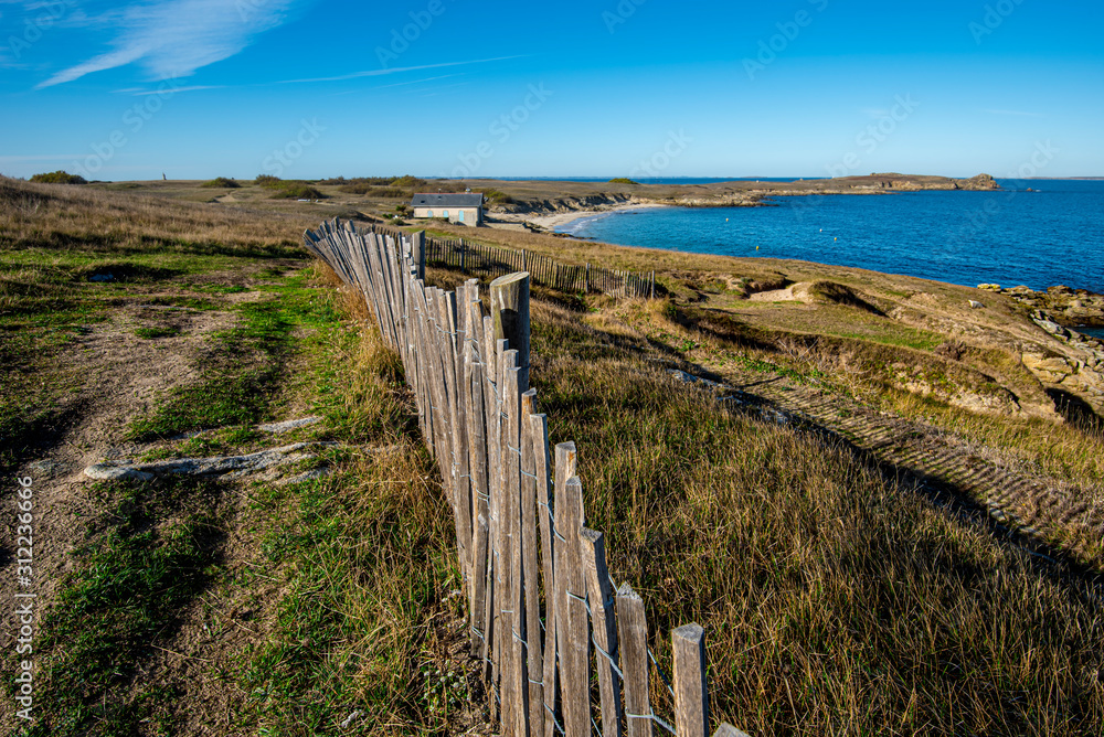 The northwestern coastline of Hoedic island towards the Cape of Vieux Chateaux. Brittany, France. The northwestern coastline of Hoedic island towards the Cape of Vieux Chateaux. Brittany, France.