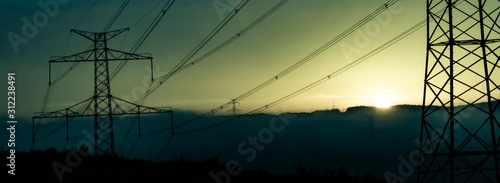 high voltage post,High voltage tower sky surise background