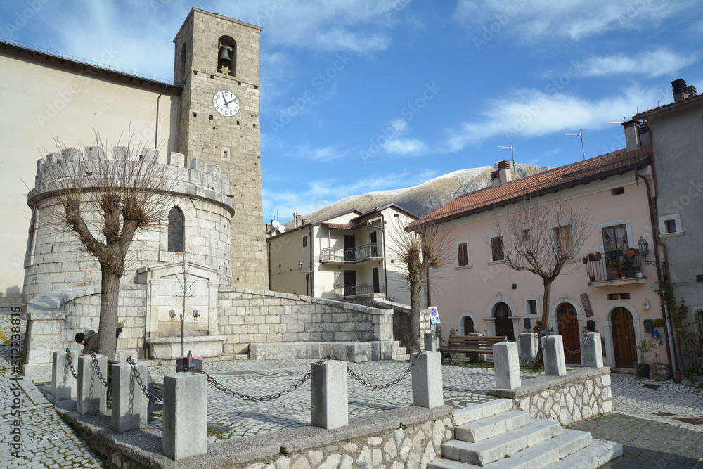 Opi, a small town in Abruzzo. Medieval village with ancient stone houses, Abruzzo national park, Lazio and Molise. It is part of the circuit of the most beautiful villages in Italy, December 2019