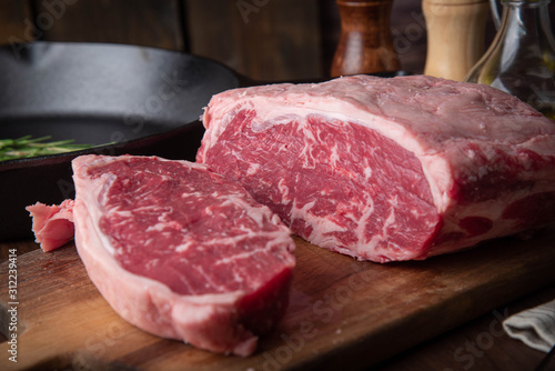 raw block meat of sirloin steak photo