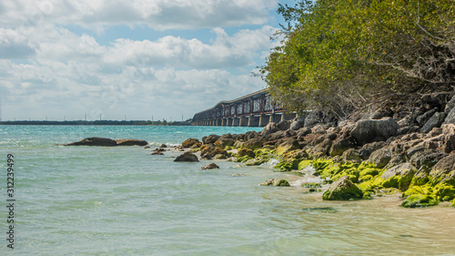 Picture of highway bridge from Sandspur Beach on Florida Keys in spring during daytime photo