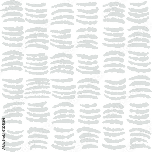 Hand drawn imperfect  organized geometrical pattern, imitating stiched fabric.Silver light gray  and white color. Monochrome eco friendly hand crafted seamless vector reapeat.