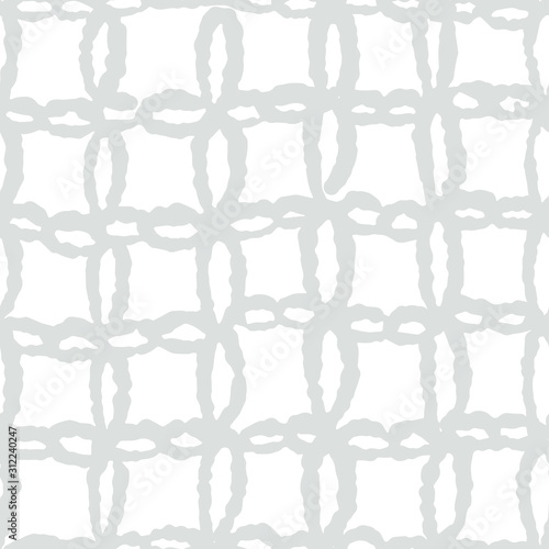 Hand drawn imperfect  geometrical pattern imitating crochet texture.. Light gray silver and white colors. Monochrome eco friendly hand crafted seamless vector repeat.