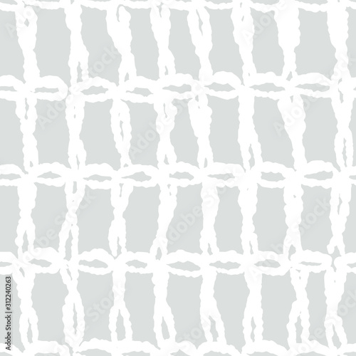 Hand drawn imperfect yet organized geometrical pattern, imitating  crochet texture. Light gray silver and white colors. Monochrome eco friendly hand crafted seamless vector repeat.
