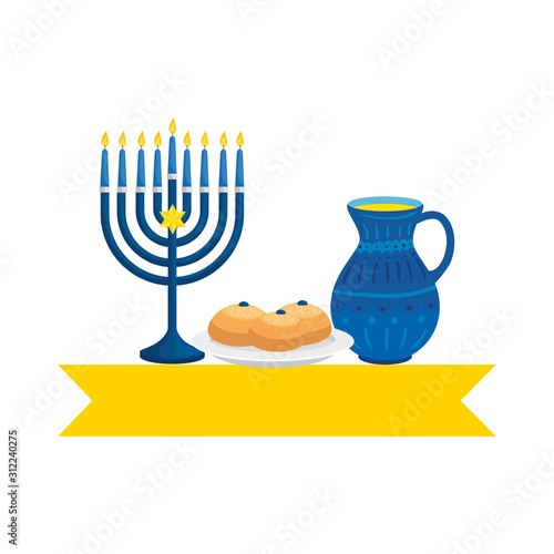 chandelier with breads and teapot vector illustration design