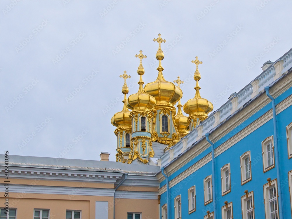 The domes and crosses in Catherine Palace in Pushkin, Russia