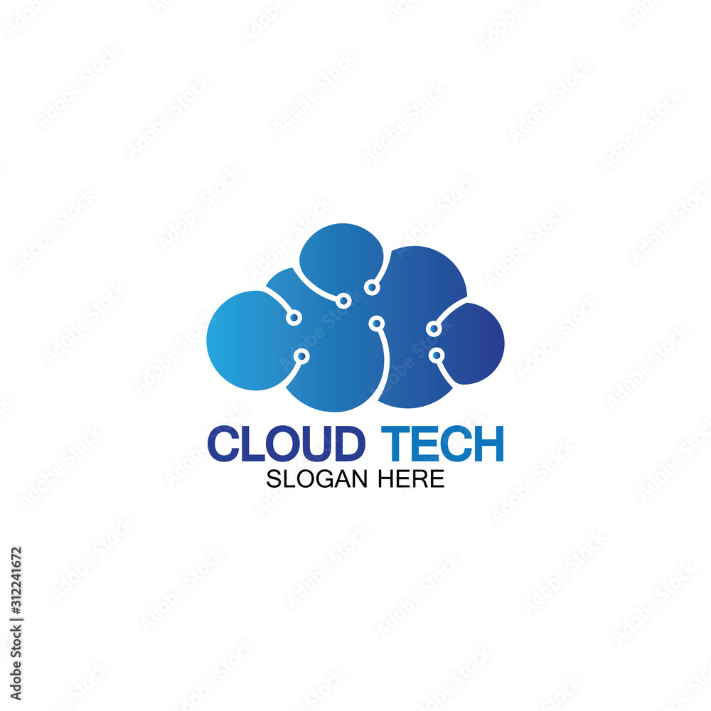 Obraz premium Cloud technology logo icon template.Cloud symbol with circuit pattern. IT and computers, internet and connectivity vector illustration.