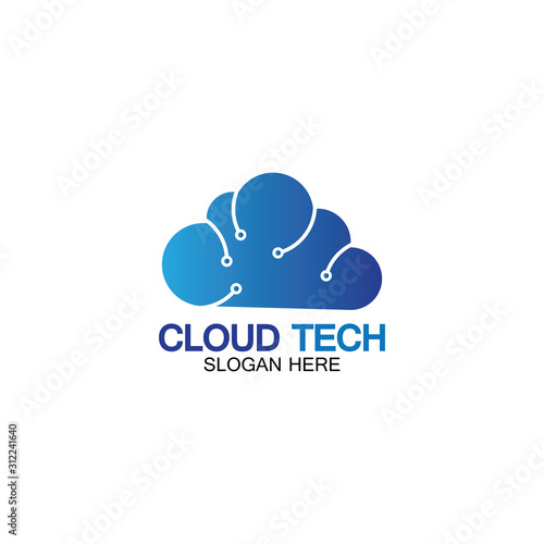 Cloud technology logo icon template.Cloud symbol with circuit pattern. IT and computers, internet and connectivity vector illustration.