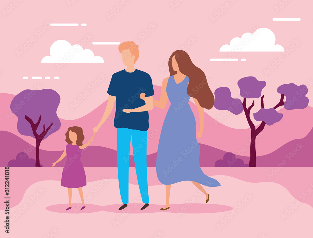 parents with daughter in the park vector illustration design parents with daughter in the park vector illustration design