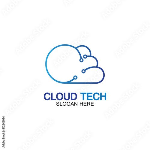Cloud technology logo icon template.Cloud symbol with circuit pattern. IT and computers, internet and connectivity vector illustration.