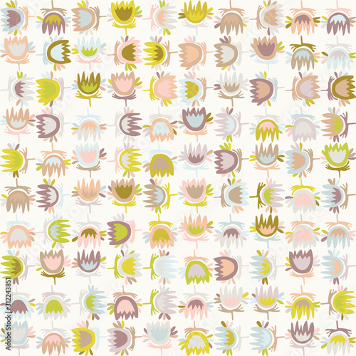 Pastel cut out style floral vector texture. Feminine geometric seamless styli...