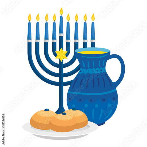 chandelier with teapot and bread isolated icon vector illustration design