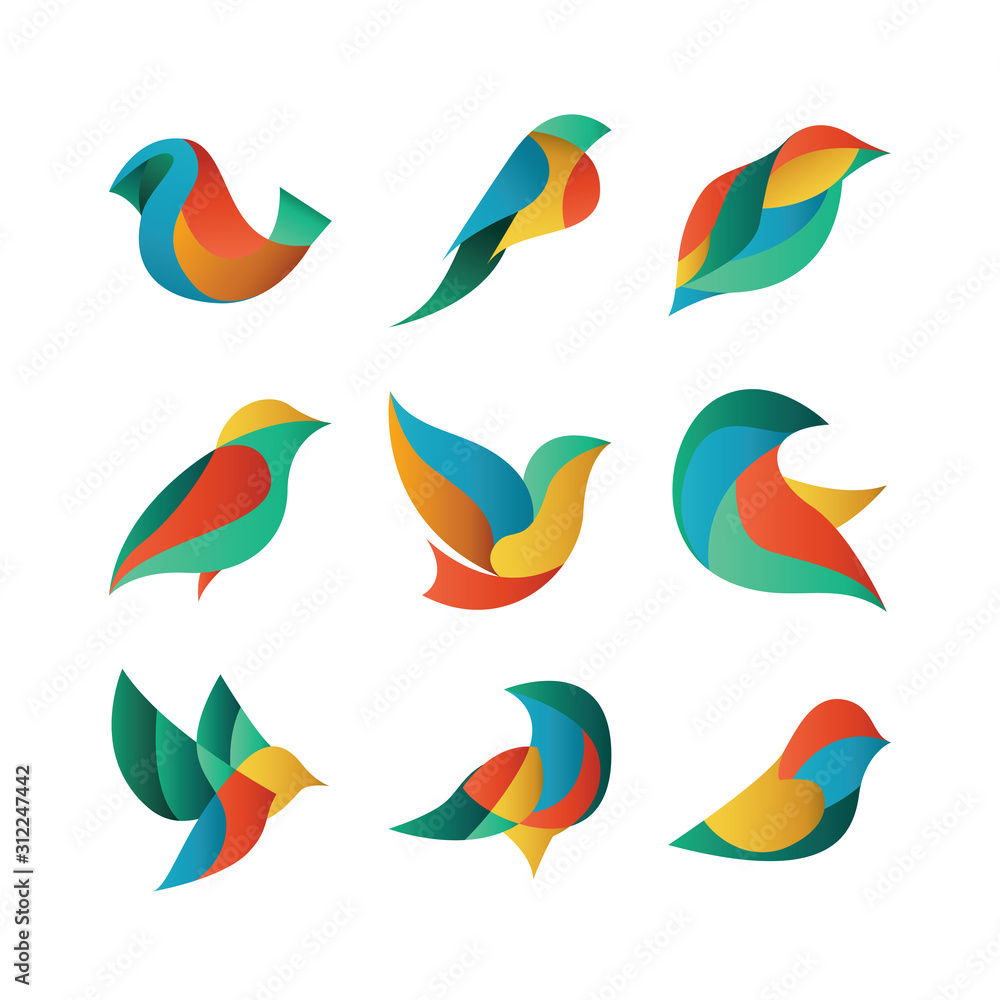 vector set of decorative bird  elements for design
