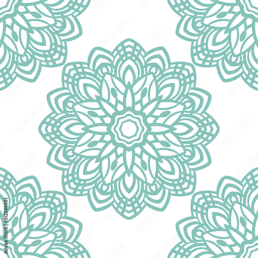 Fantasy seamless pattern with ornamental mandala. Abstract round doodle flower background. Floral geometric circle. Vector illustration. Fantasy seamless pattern with ornamental mandala. Abstract round doodle flower background. Floral geometric circle. Vector illustration.