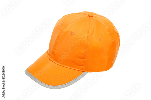 safety baseball cap orange for kids with safety reflector stripe isolated on white background