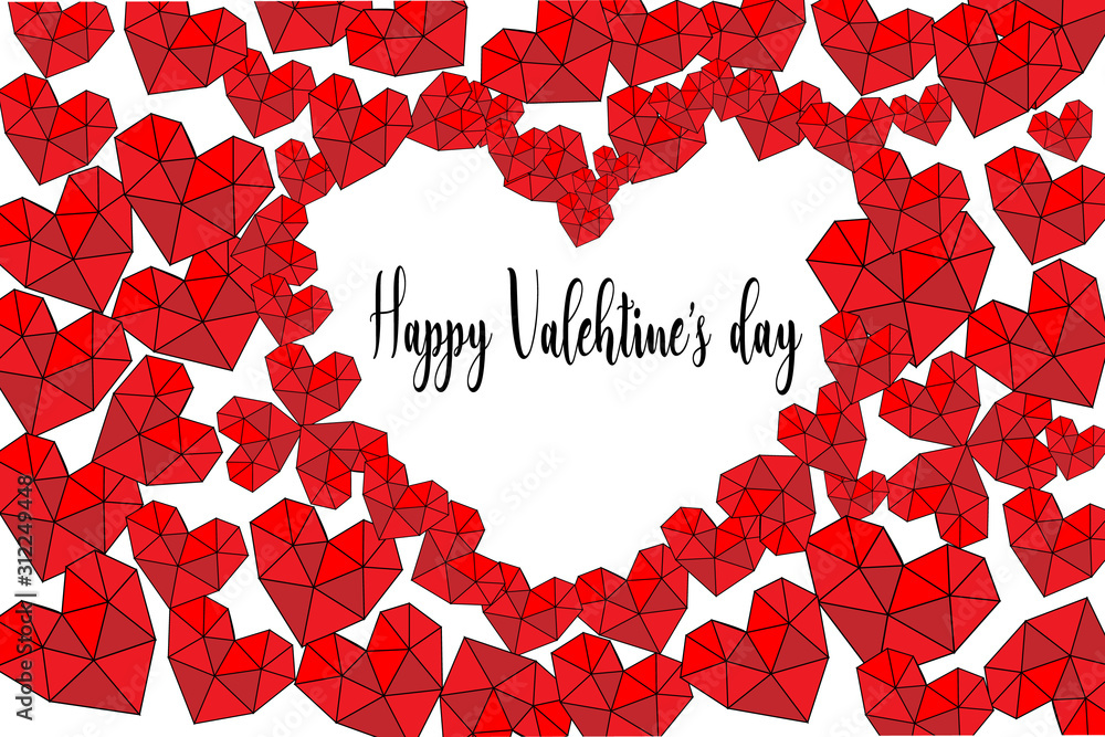 Vector Happy Valentines Day Greeting Card isolated on white. Red poligonal heart Vector Happy Valentines Day Greeting Card isolated on white. Red poligonal heart