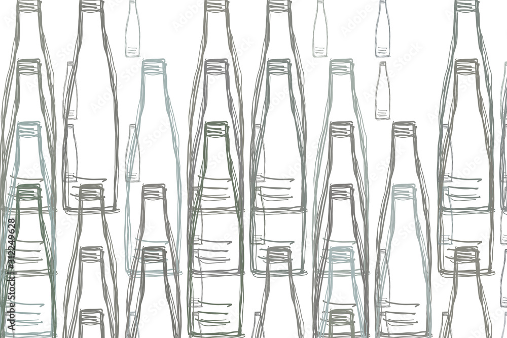 Illustrations of bottle, hand drawn. Graphic, decoration, design & template.