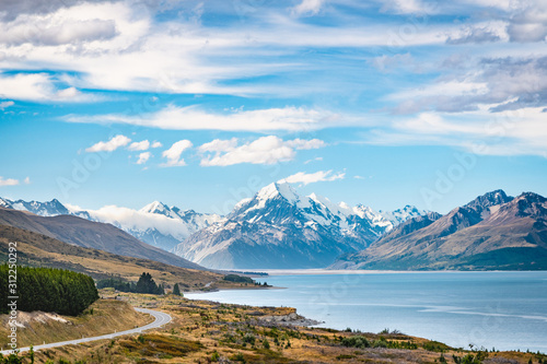 Panorama of the Mount Cook and Lake Pukaki, New Zealand