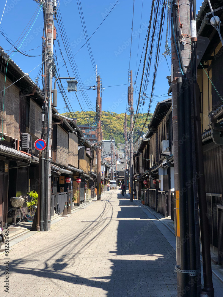  Beautiful streets of the classical city of Kyoto with classic buildings.