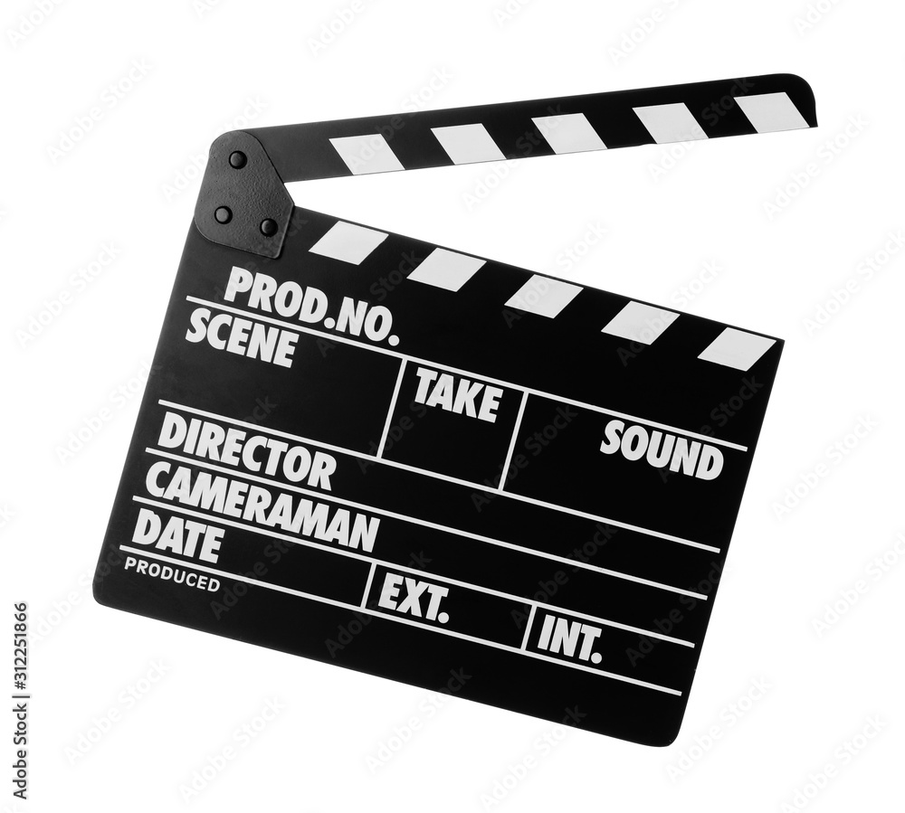 Fototapeta premium Clapper board isolated on white. Cinema production