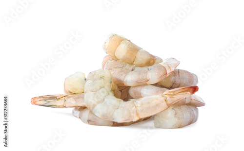 Pile of fresh raw shrimps isolated on white