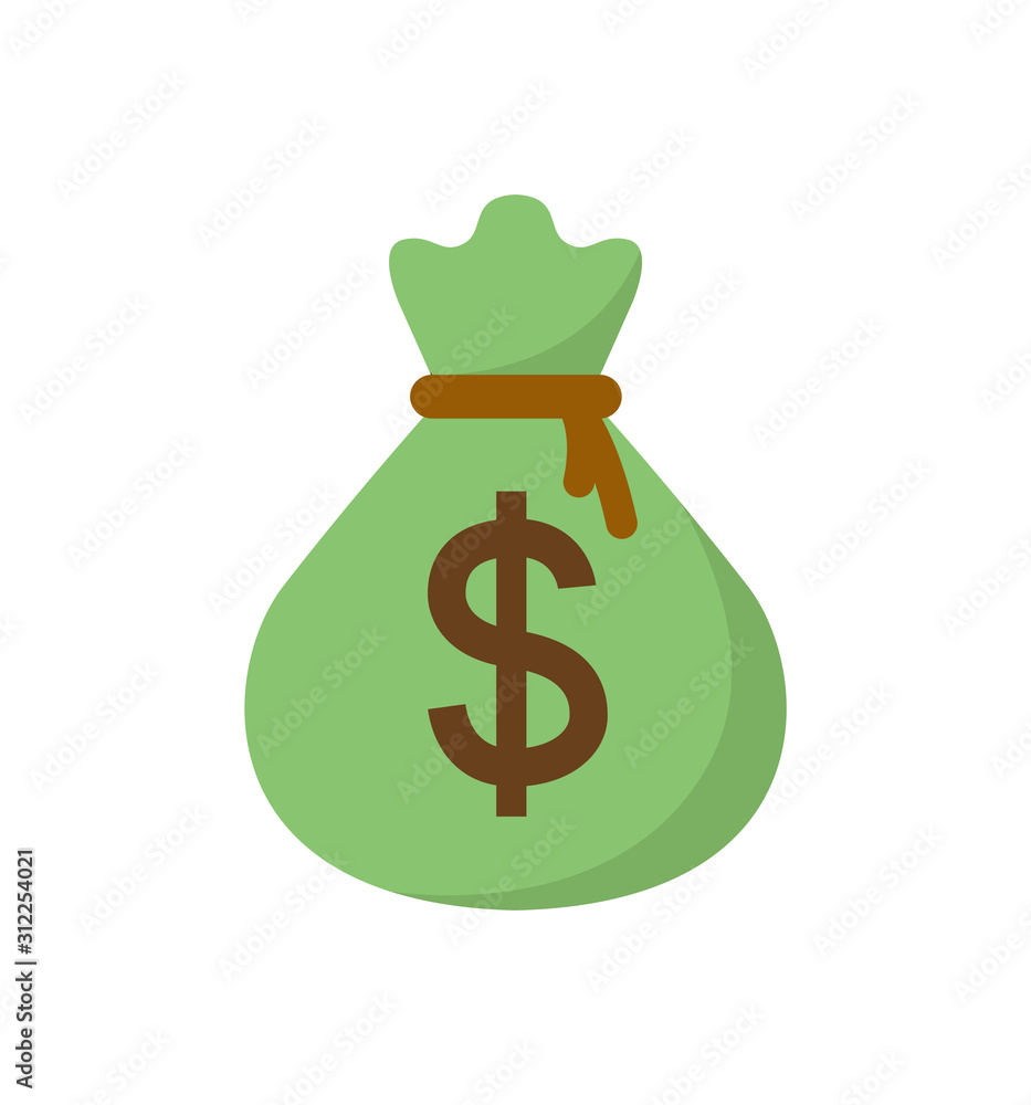 Money bag icon flat vector isolated on white Money bag icon flat vector isolated on white