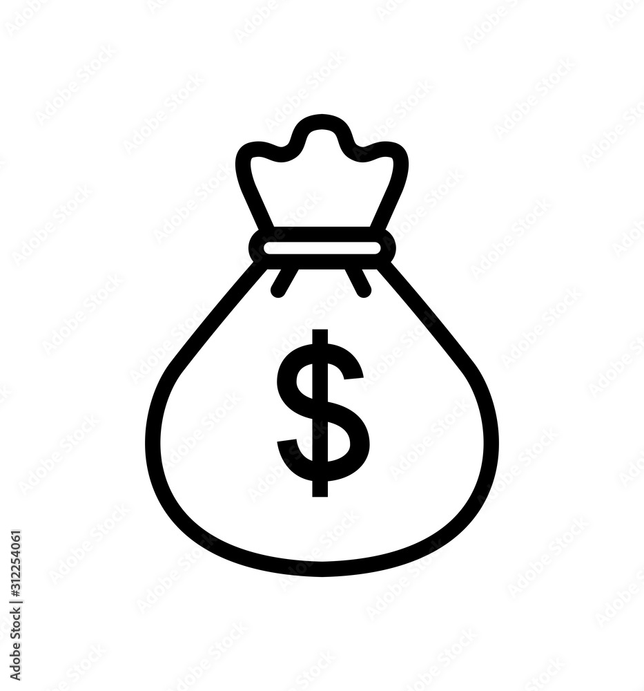 Money bag outline icon vector isolated on white Money bag outline icon vector isolated on white
