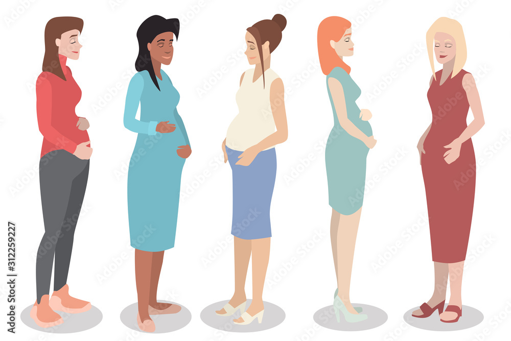 Fototapeta premium Collection of happy pregnant women. Ideal for advertising a healthy lifestyle and nutrition.