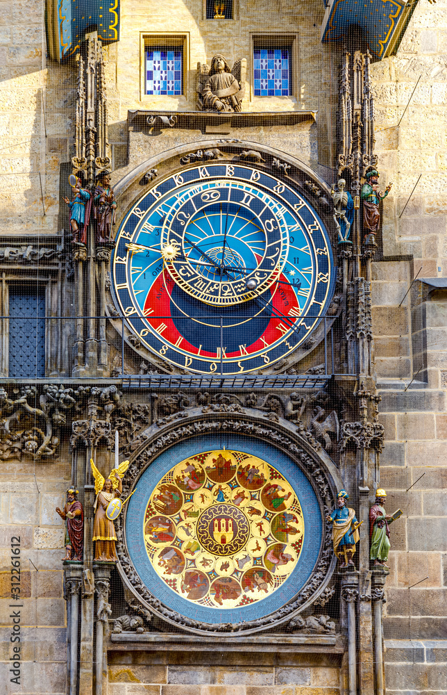 Astronomical clock in the square of the old city of Prague, Czech Republic.