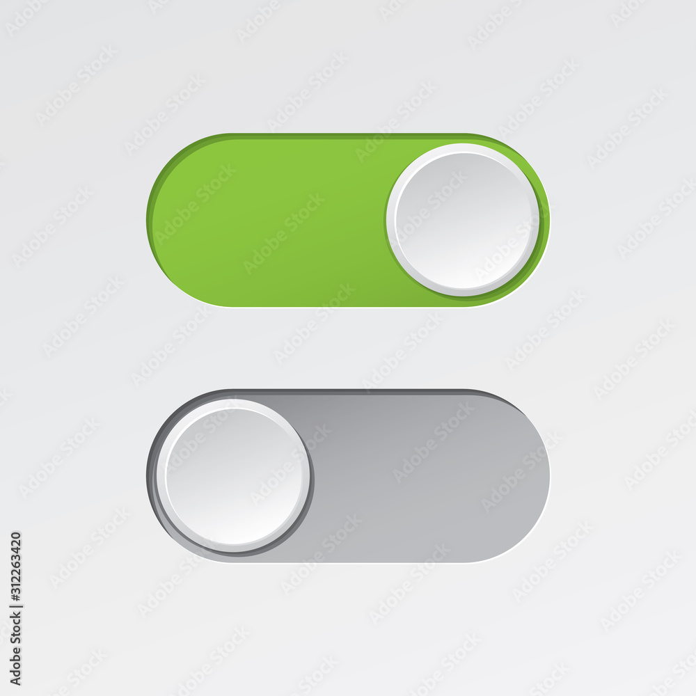 On and Off Blank Toggle Switch Buttons Modern Devices User Interface Mockup or Template - Green and Grey on White Background - Gradient Graphic Design On and Off Blank Toggle Switch Buttons Modern Devices User Interface Mockup or Template - Green and Grey on White Background - Gradient Graphic Design