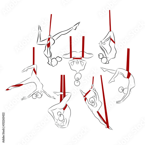 seven flying yoga pose sketch in vector line