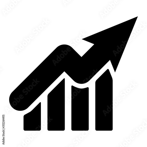Growth graph up silhouette icon. Financial chart arrow linear style sign symbol for business concept or web design. Vector illustration isolated on a white background.