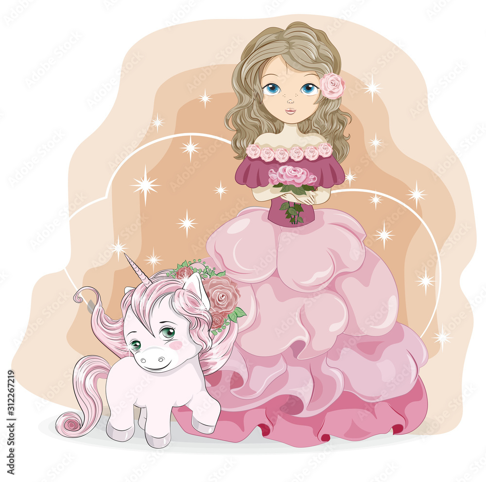 Princess rose flower and unicorn Princess rose flower and unicorn