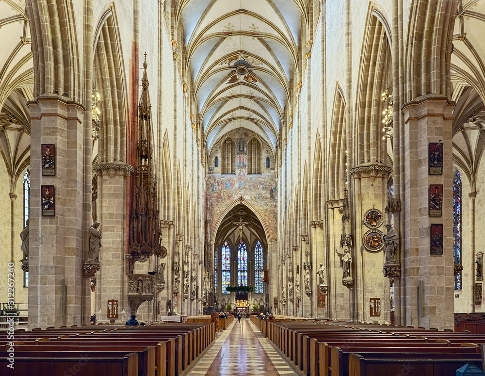 Interior of the Ulm Minster, Germany. The church was laid in 1377, consecrated in 1405 and completed in 1890.